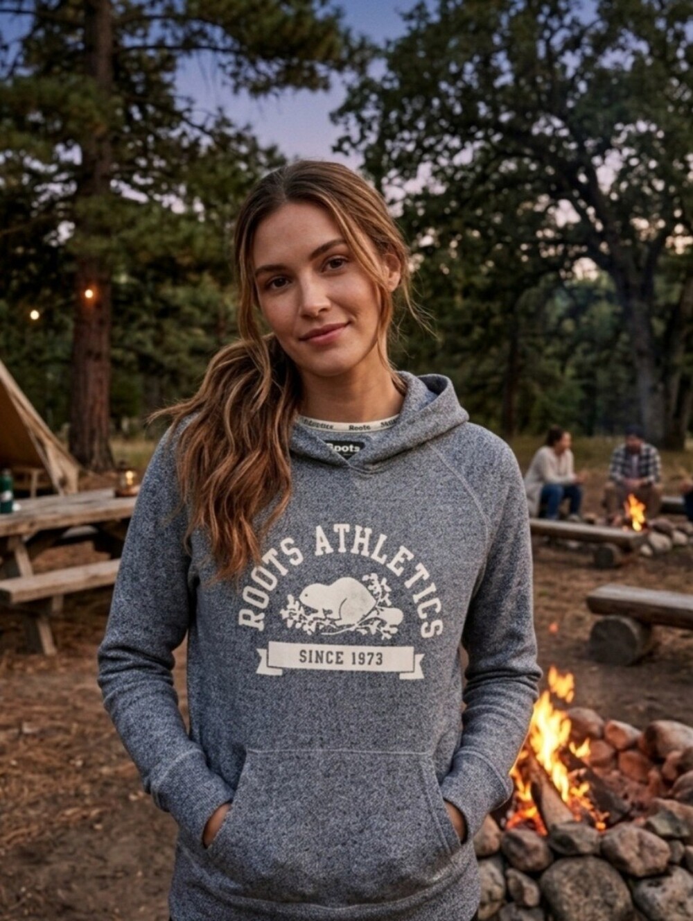 Roots Gray Women's Athletic Hoodie with Logo